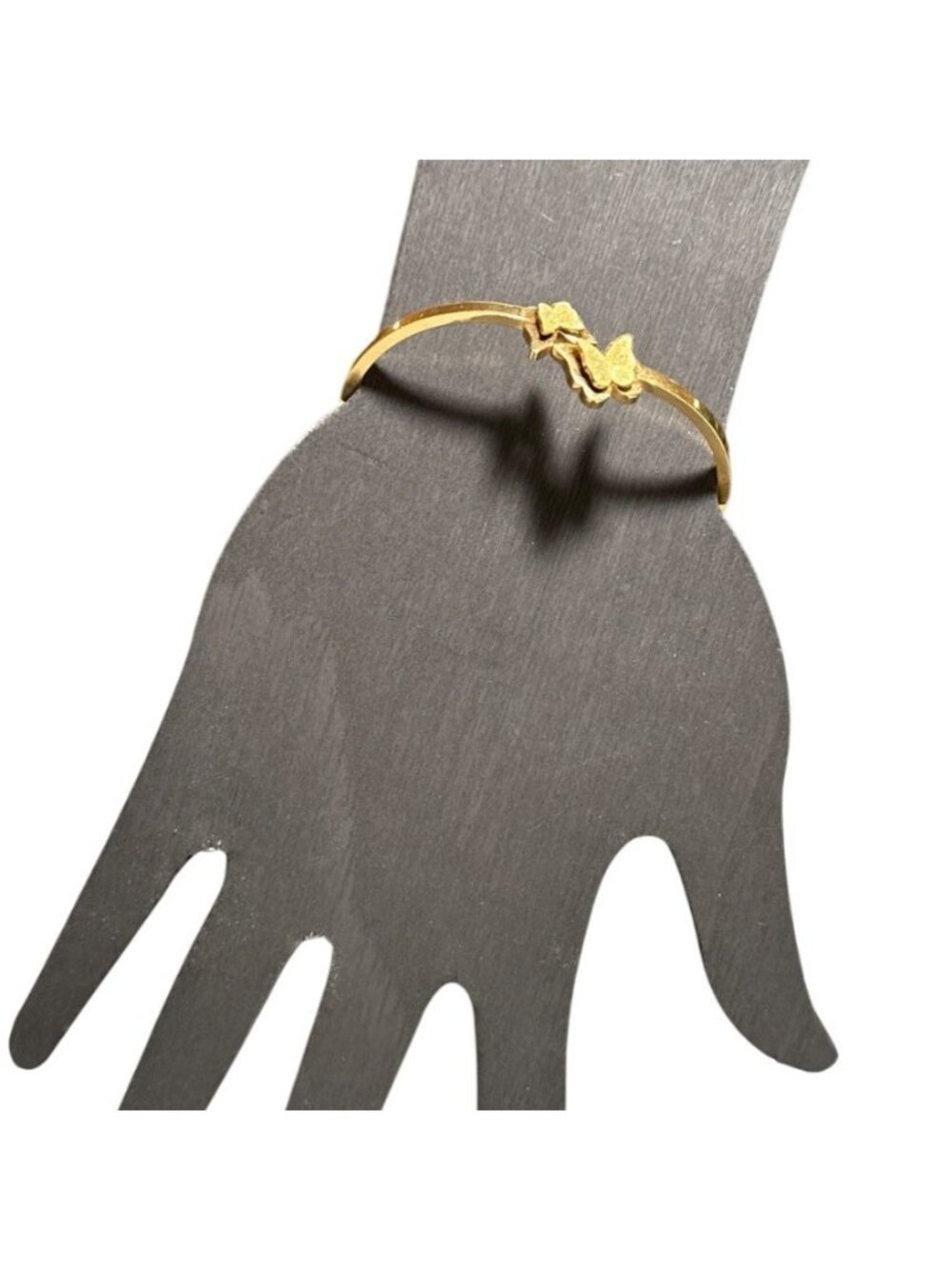 Vintage Butterfly Hinged Cuff Bracelet Gold Tone Womens Costume Jewelry